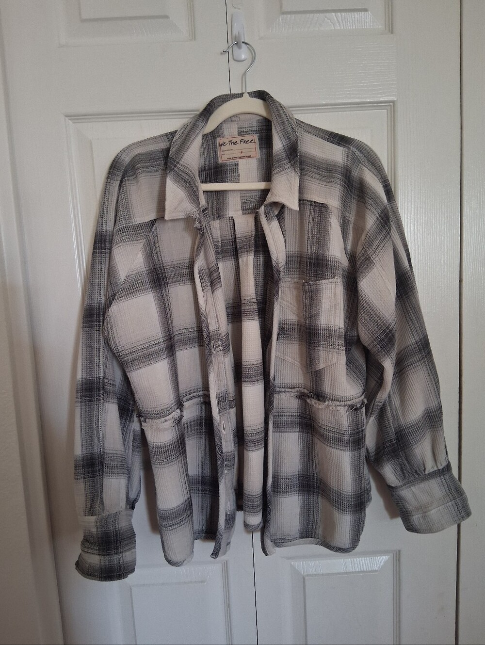Free People New Black & Cream Plaid Utility Jacket